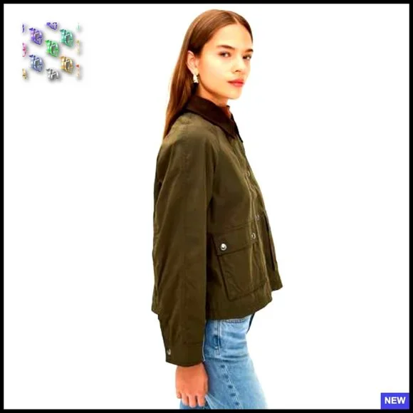 Waxed Canvas Barn Jacket Zip Front Corduroy Trim Classic Preppy Outerwear - Picture 5 of 6